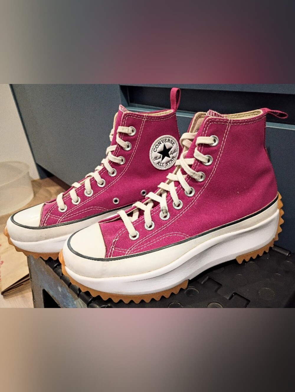 Converse Run Star High Tops in Midnight Hibiscus 8 - Picture 2 of 6